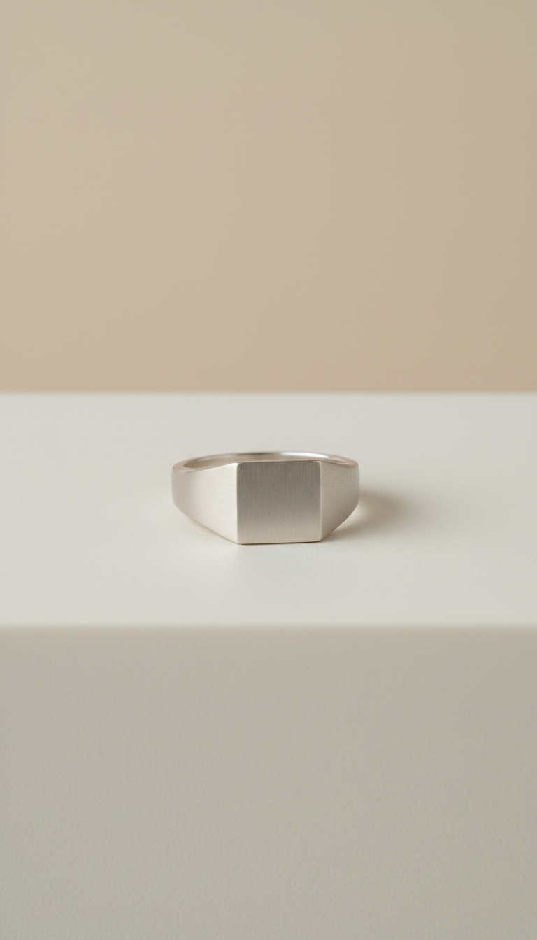 Matte Silver Minimal Signet Ring